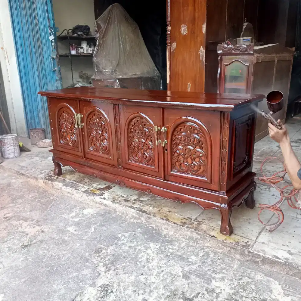 170*45*75 lemari bufet ukir jati bekas dah melamin tua antik berat