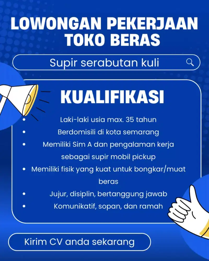 Lowongan Kerja Supir / Driver serabutan Kuli