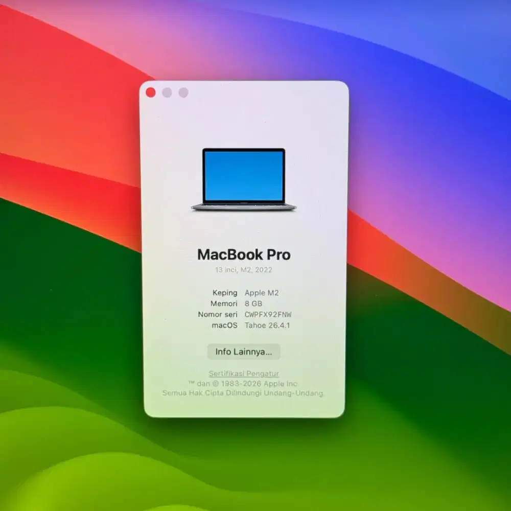 Macbook Pro M2 Layar 13 Inch Ram 8 Ssd 512 Silver Tochbr buat editing