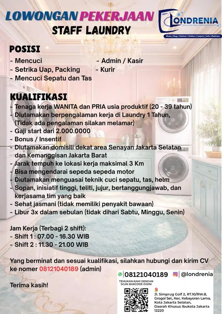 LOWONGAN PEKERJAAN STAF LAUNDRY