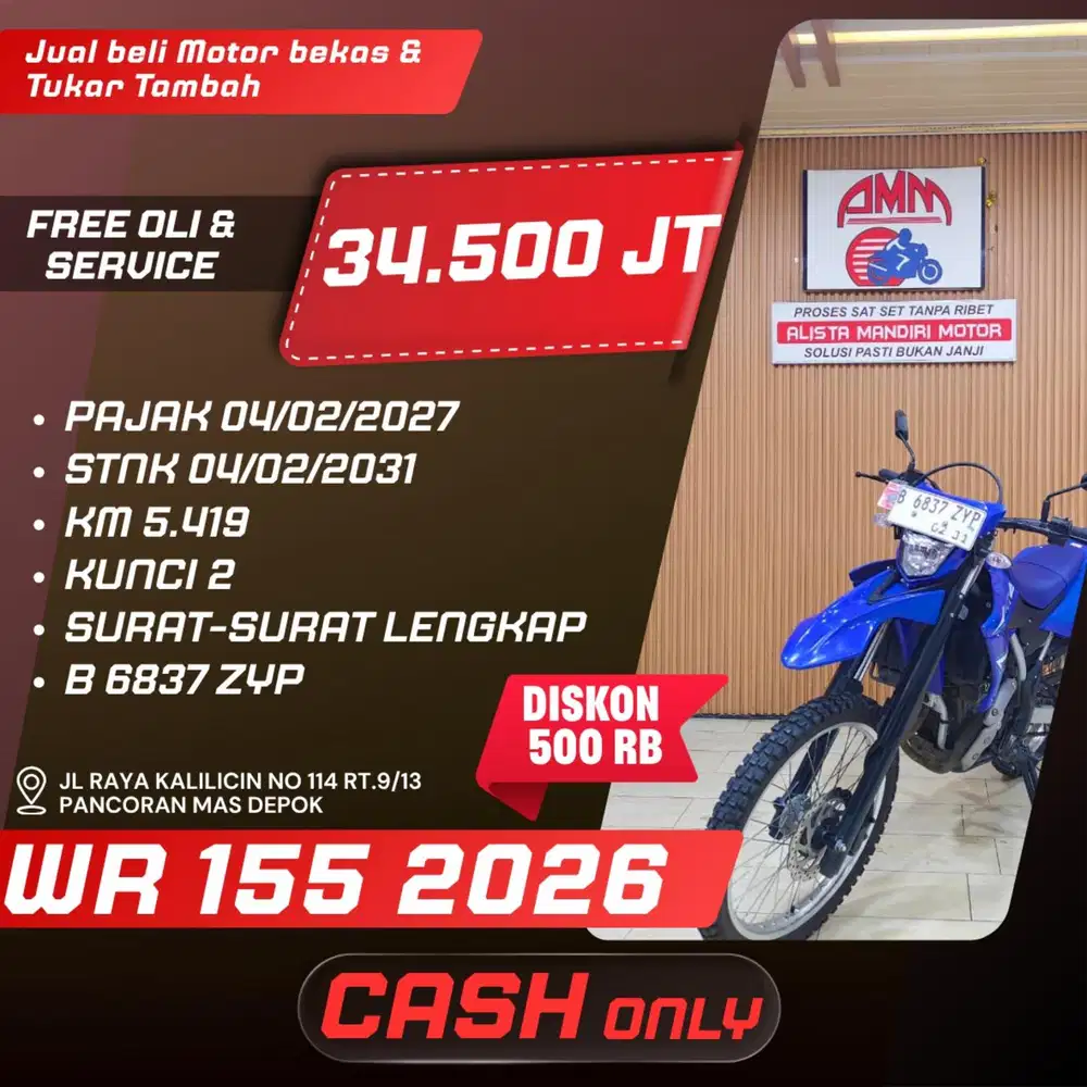 WR 155 R 2026 PAJAK HIDUP KUNCI 2 KM LOW LIKE NEW CASH ONLY ALISTA
