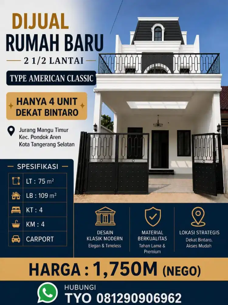 Rumah murah 3 lantai clasic dekat jakarta