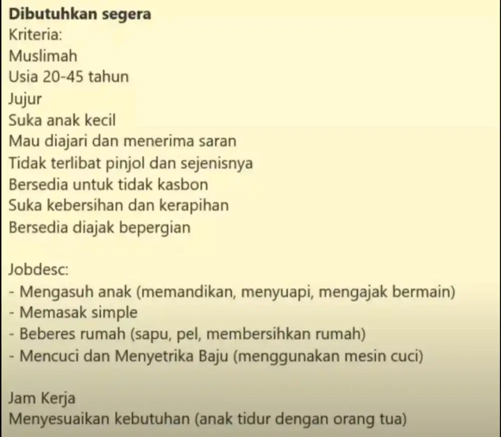 Loker ART + Momong Nginap