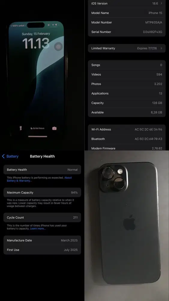 IPHONE 15 128GB GARANSI ON JULI 2026