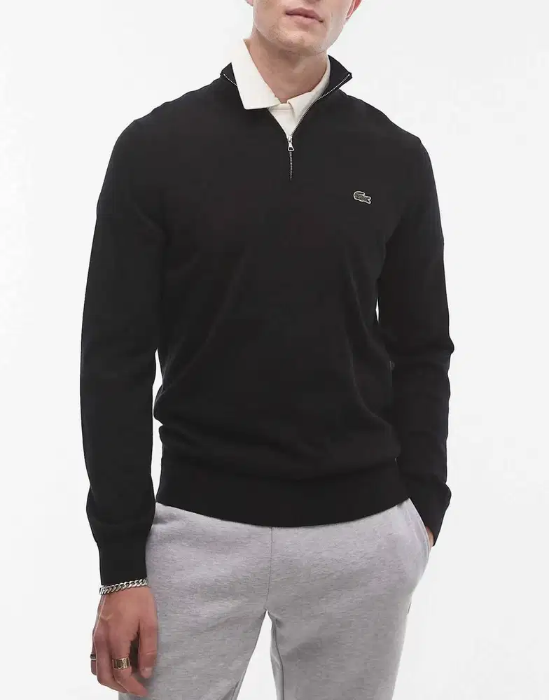ACOSTE MEN HALF ZIPPERED COTTON SWEATER - BLACK (M)
