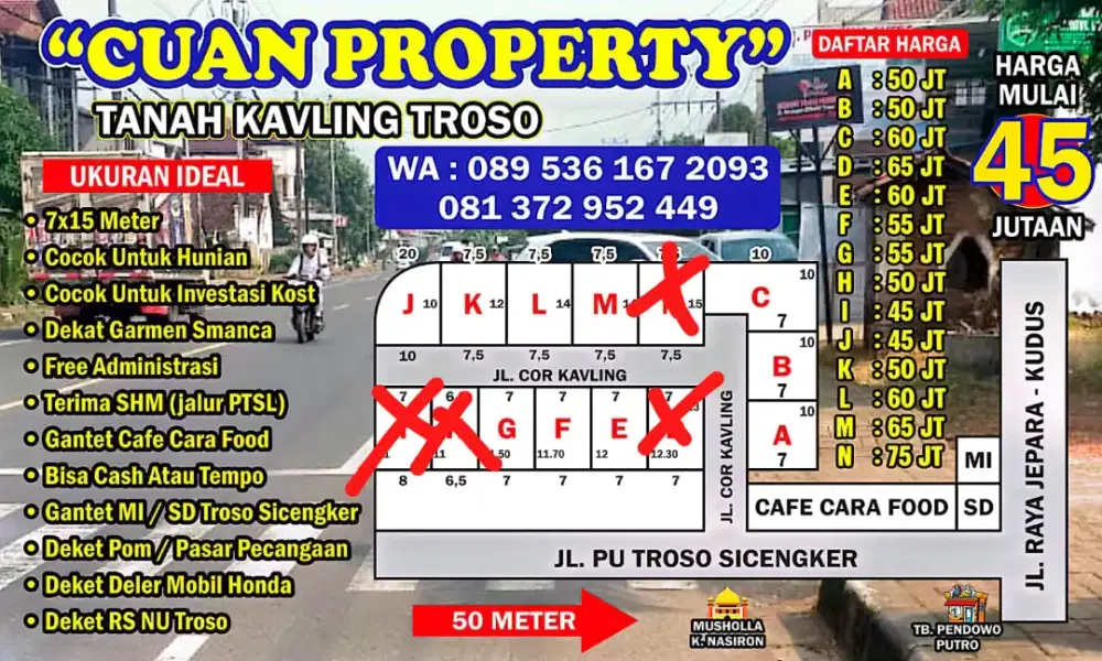 tanah area Troso Pecangaan dr jln raya Jeparakudus cuma 50m