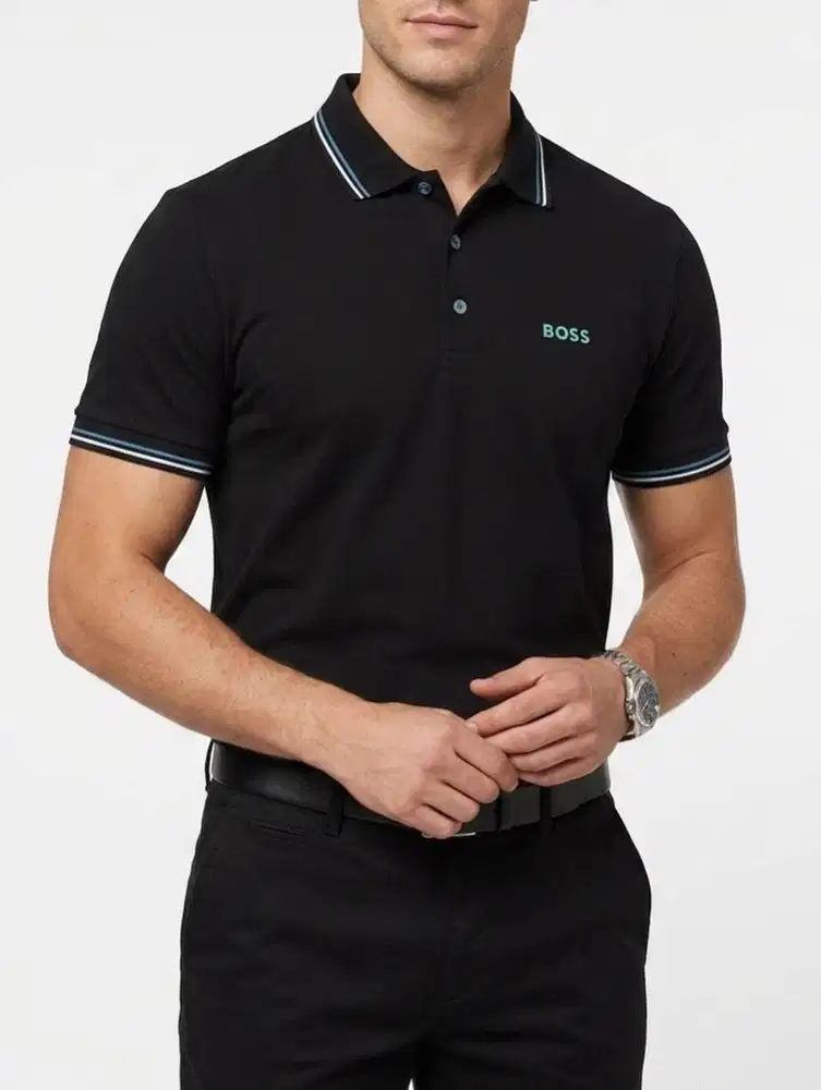 BOSS PADDY POLO SHIRT IN COTTON PIQUE - BLACK (M)