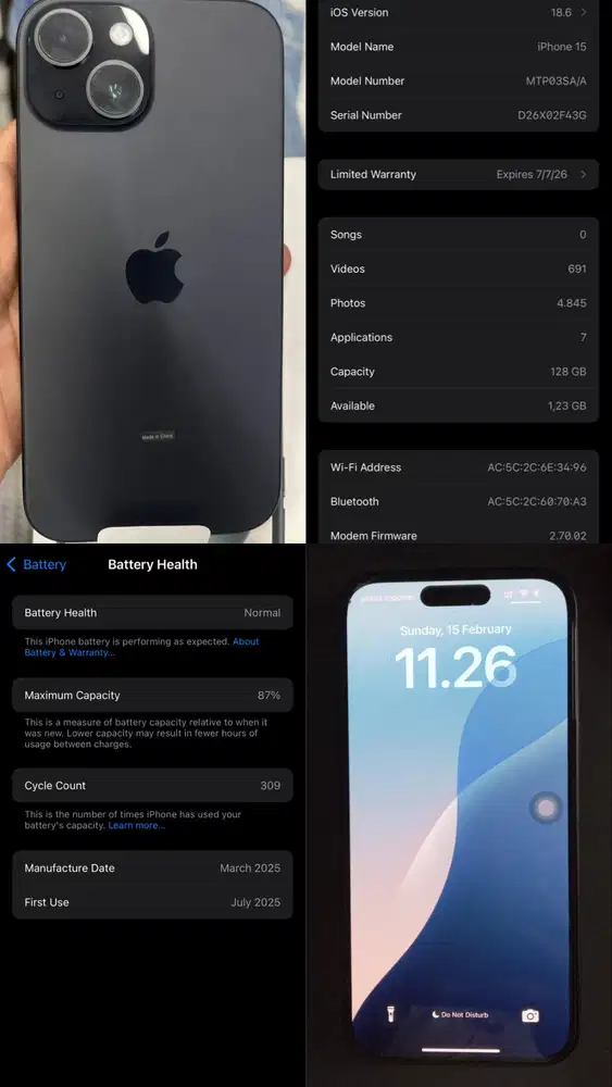 IPHONE 15 128GB GARANSI ON JULI 2026