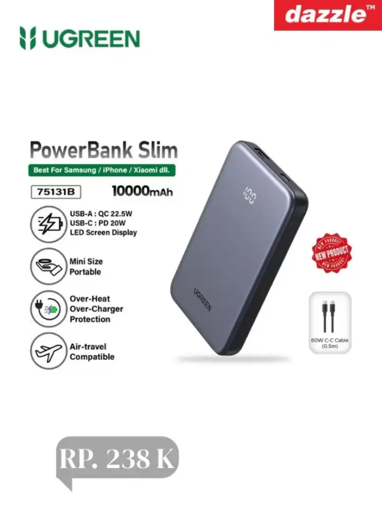 Powerbank slim ugreen 10K mAh 20W