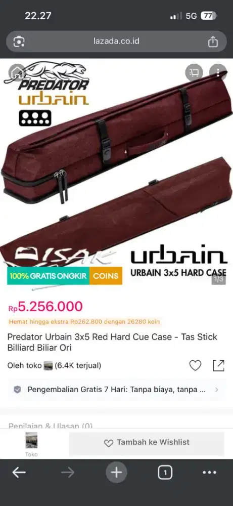 Predator urbain 3x5 red hard Cue case