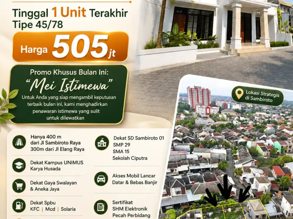 rumah sambiroto kedungmundu dekat Unimus Karya Husada RS Wongso