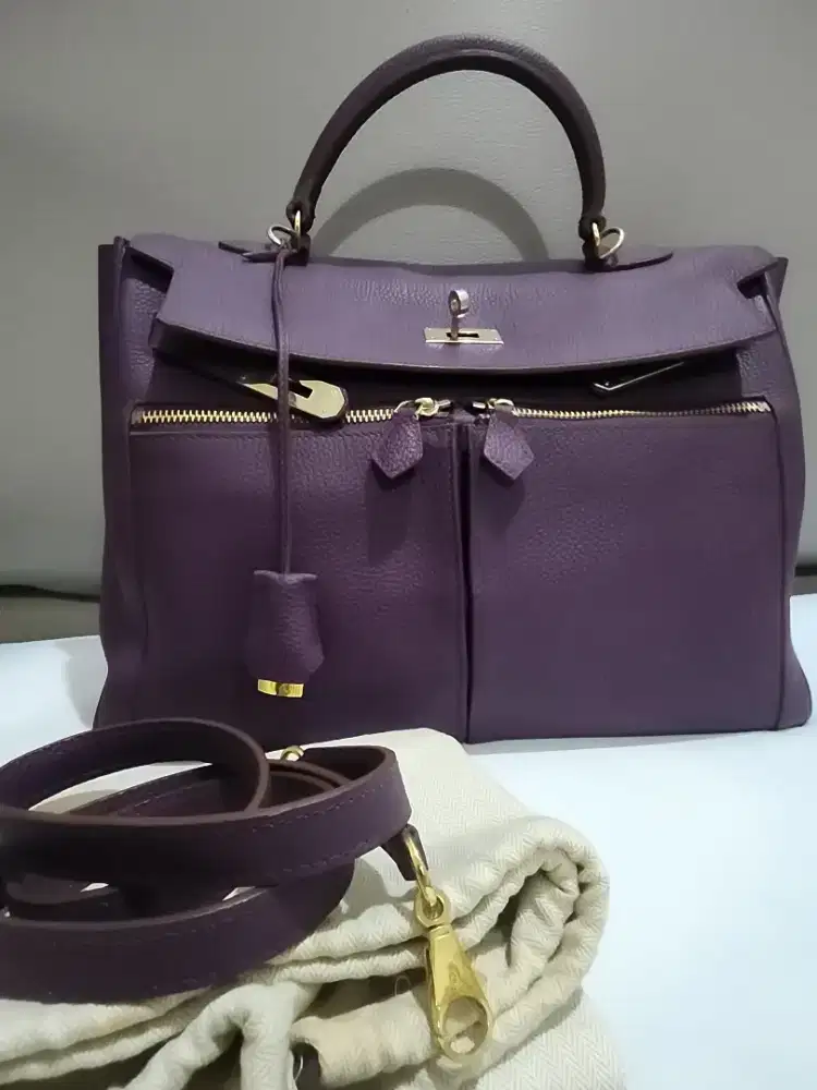 Tas kulit asli model K- lakis purple gold hardware