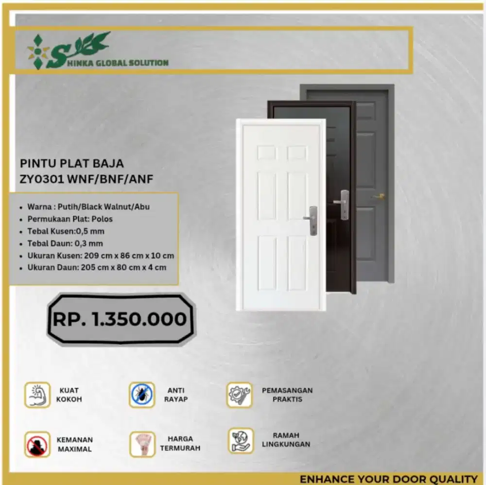 Pintu Plat Baja Tipe ZY0301 WNF/BNF/ANF