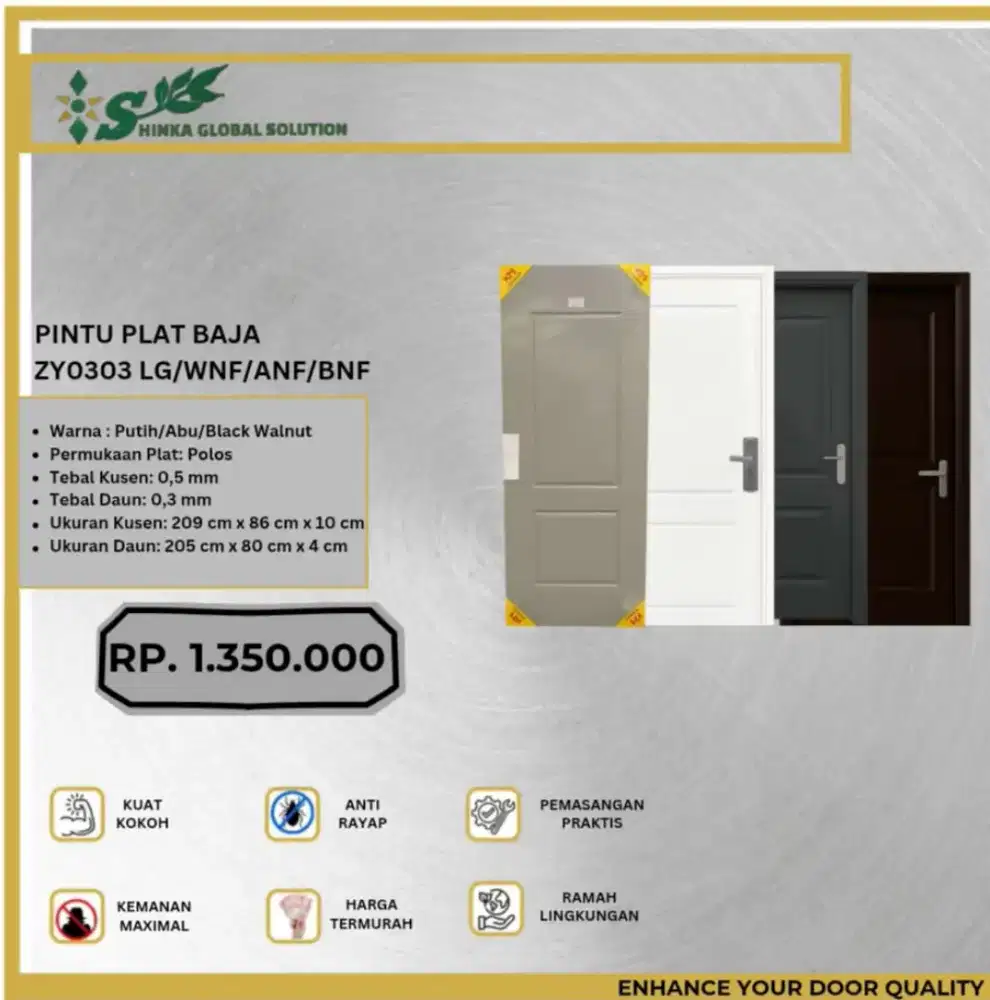 Pintu Plat Baja tipe ZY0303 LG/WNF/BNF/ANF