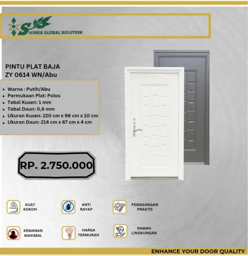 Pintu Plat Baja tipe ZY 0614 WNI/ABU