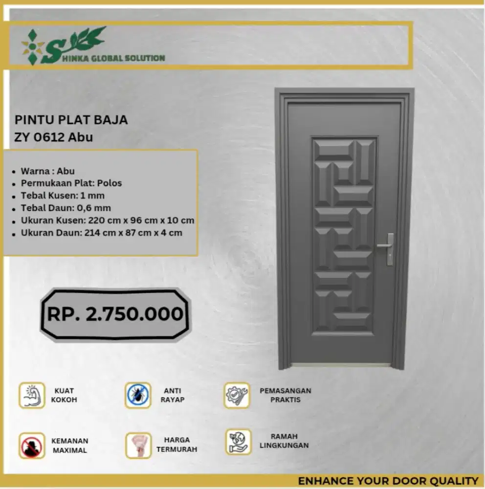 Pintu Plat baja tipe ZY0612 ABU