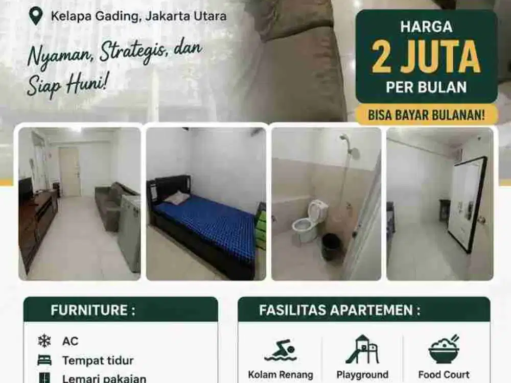 Disewakan bulanan apartemen Gading Nias Tower Emerald lt 5 furnished