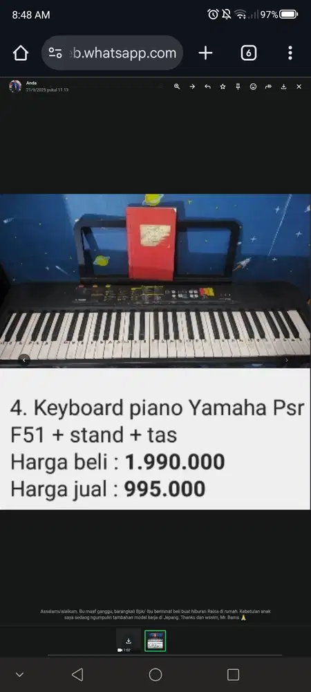 Dijual Yamaha Keyboard piano