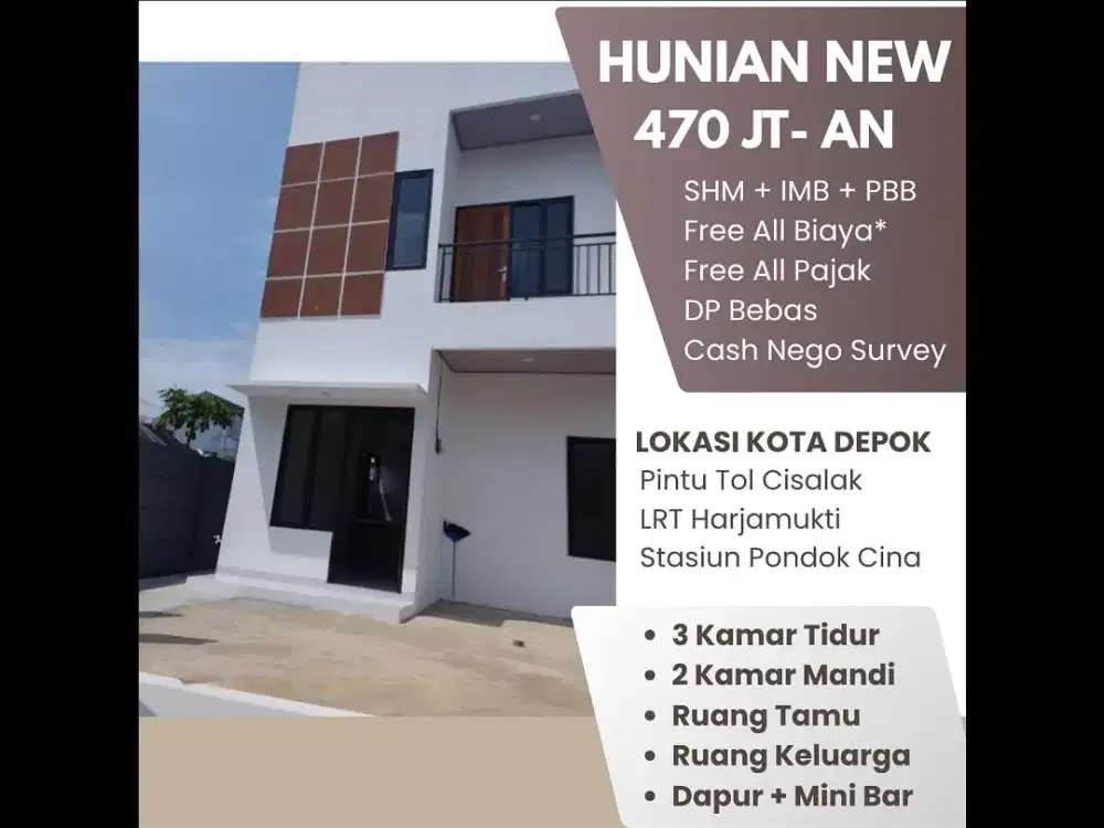 Di Jual Rumah New 2 Lantai di Sukamaju Baru Cimanggis Depok Dekat LRT Harjamukti