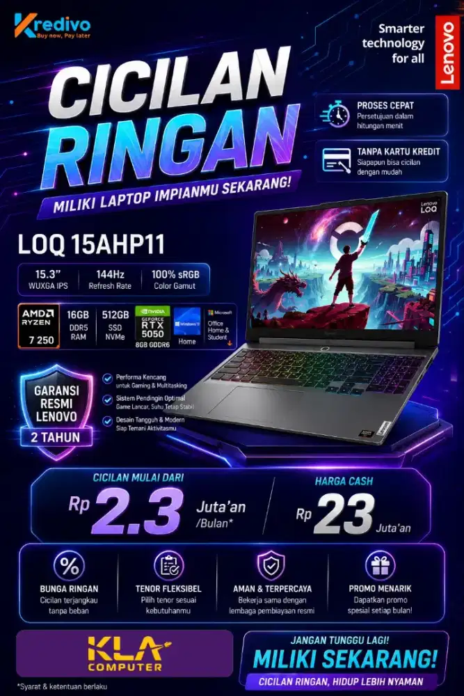 Ready Lenovo LOQ 15AHP11 RTX5050 Promo Cashback hingga Cicilan bunga0%