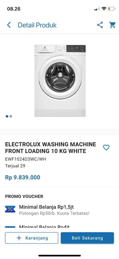ELECTROLUX WASHING MACHINE FRONT LOADING 10KG WHITE
