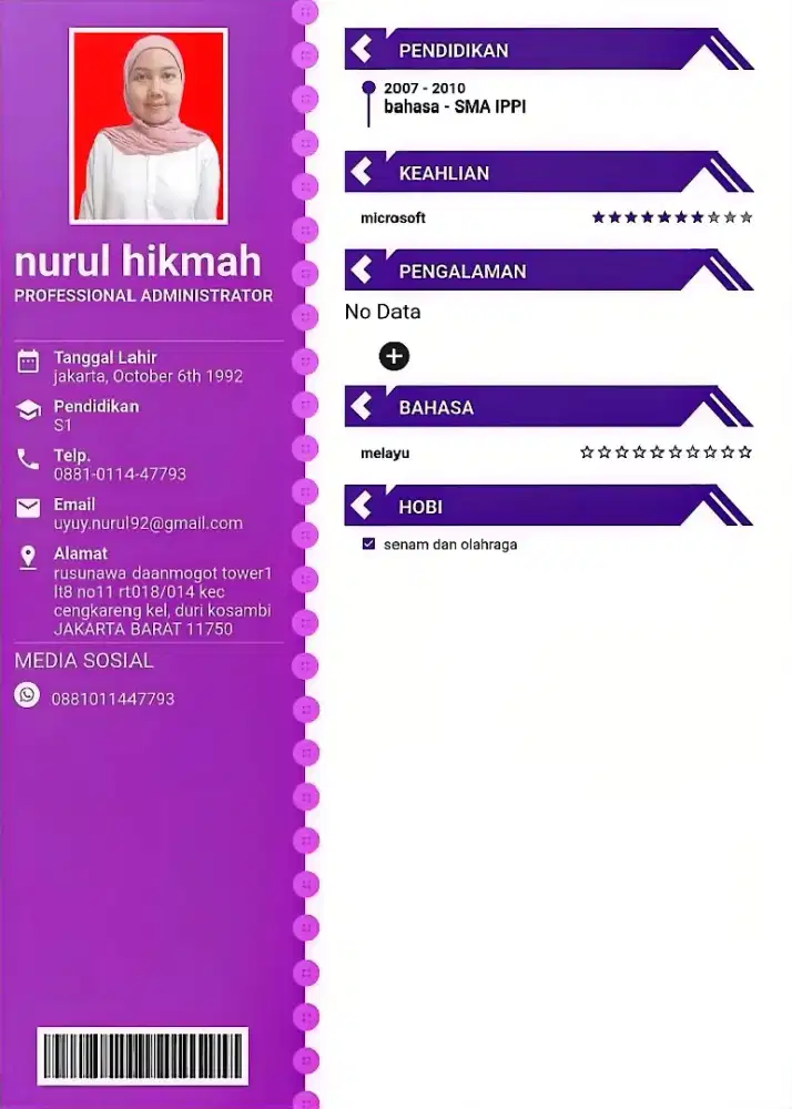 Mncari kerjaan resepsionis atau admin manual ijzah S1
