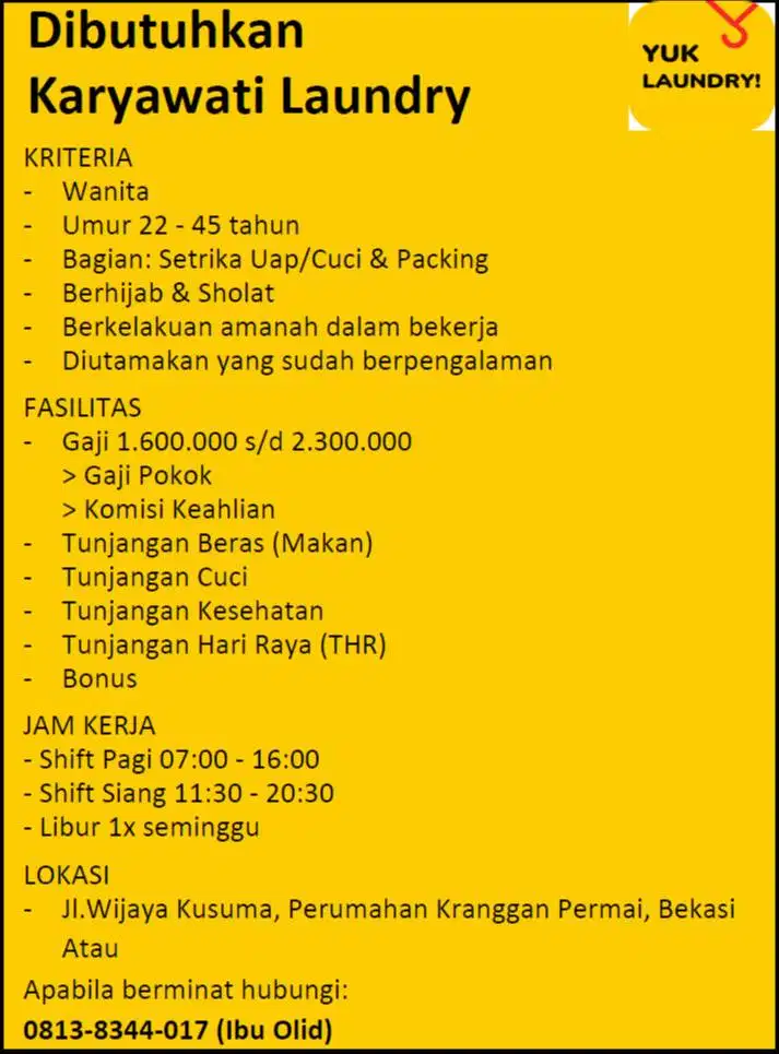Lowongan Kerja Karyawati Laundry