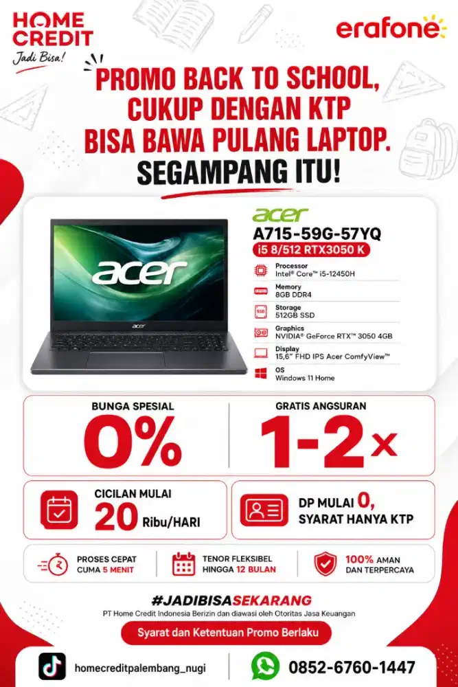 Promo Kredit Laptop Acer A715-59G-57YQ i5 8/512 RTX3050 K