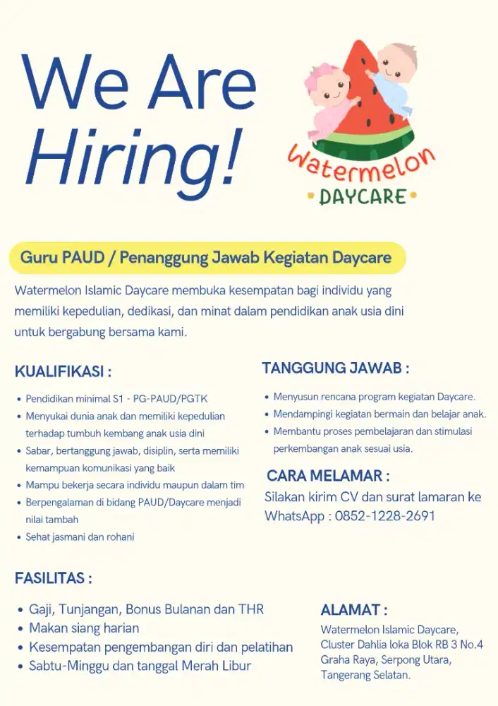 LOWONGAN GURU PAUD / TK