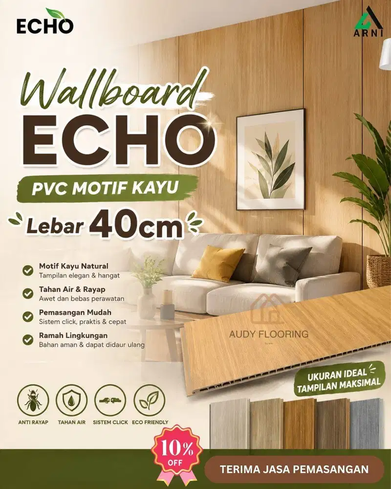 Wallboard ECHO PVC Motif Kayu Lebar 40cm | Dekorasi Dinding Modern PVC