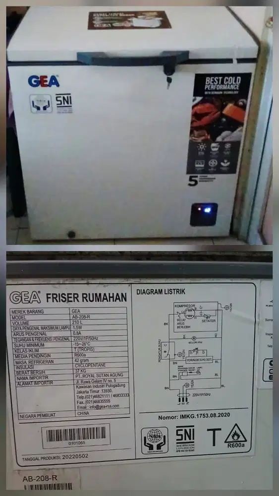 Freezer GEA model AB-208-R, Volume 210 L, second, Lokasi serpong utara