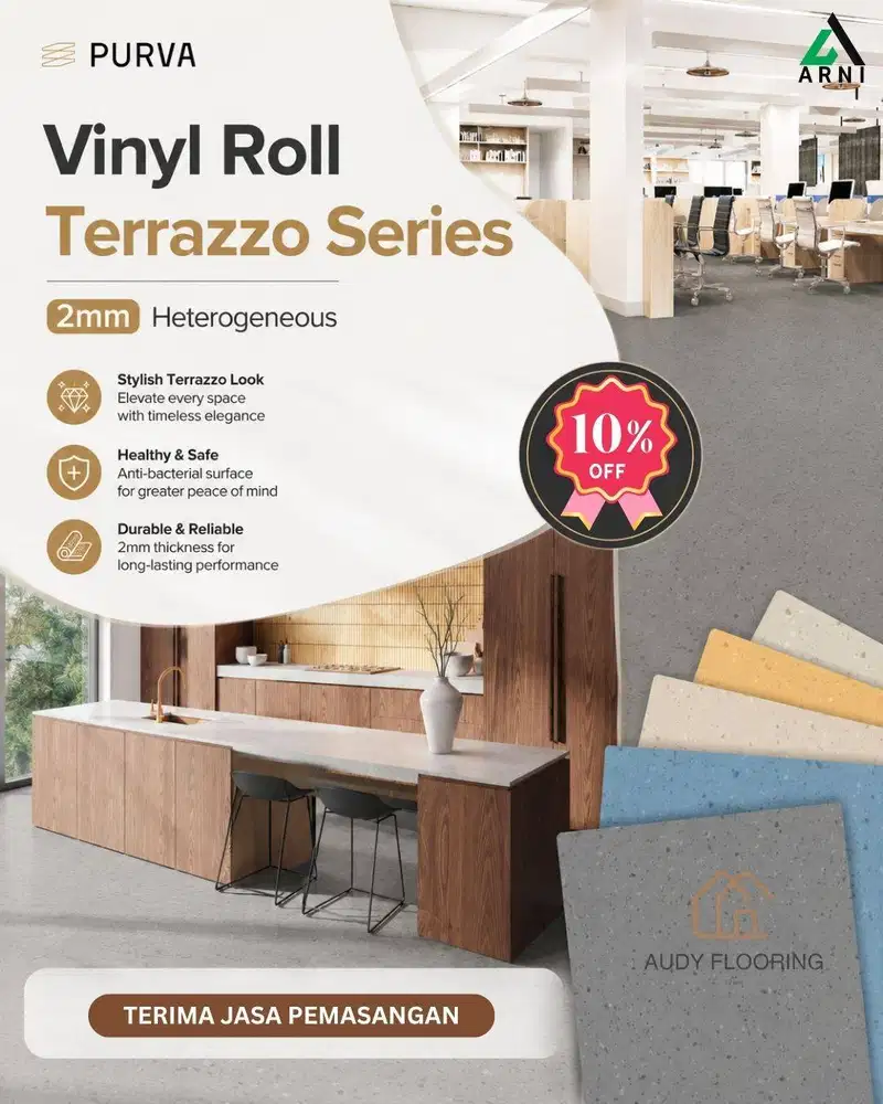 Vinyl Roll Purva Terazzo Series tebal 2mm Heterogeneous | Vinyl Roll