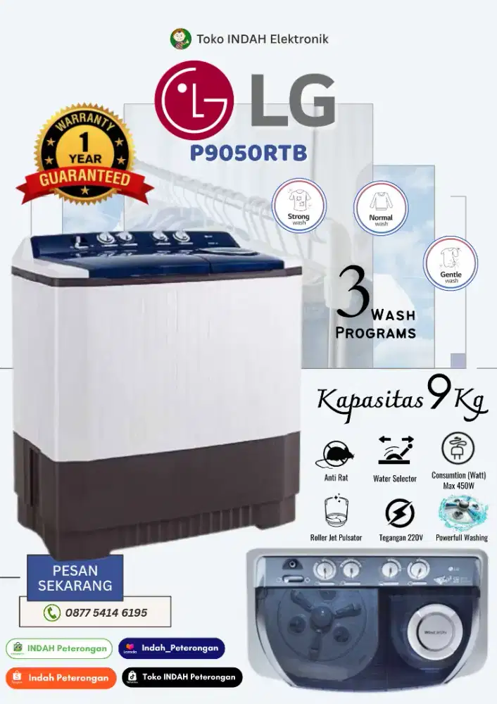 MESIN CUCI 2 TABUNG LG P-9050RTB