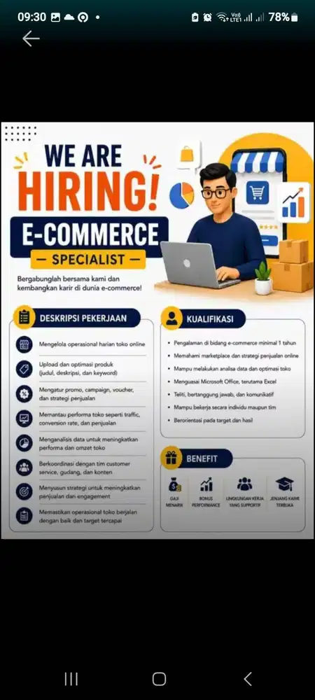 DIBUTUHKAN SEGERA!  POSISI: PEMASARAN PENJUALAN / TOKO ONLINE