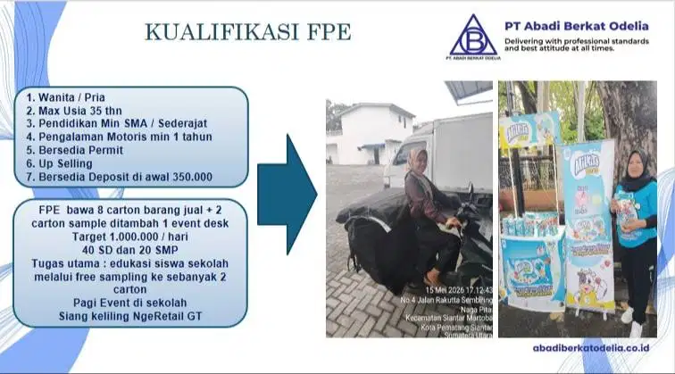 LOWONGAN SALES MOTORIS FPE PRODUCT MILKITA LOLIPOP DAN MILKITA BITES