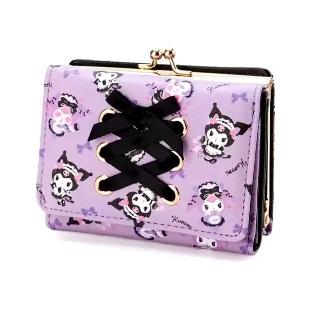 Dompet koin dan uang kuromi pita ungu lucu