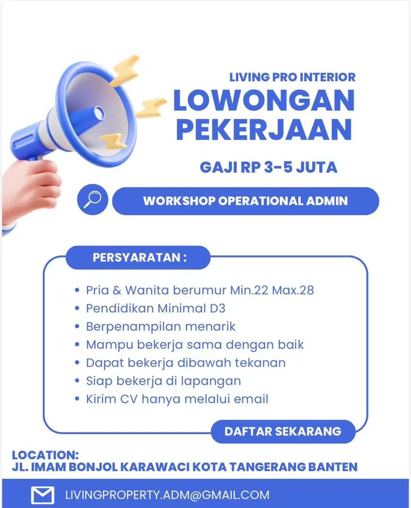 Lowongan Workshop Operational Admin