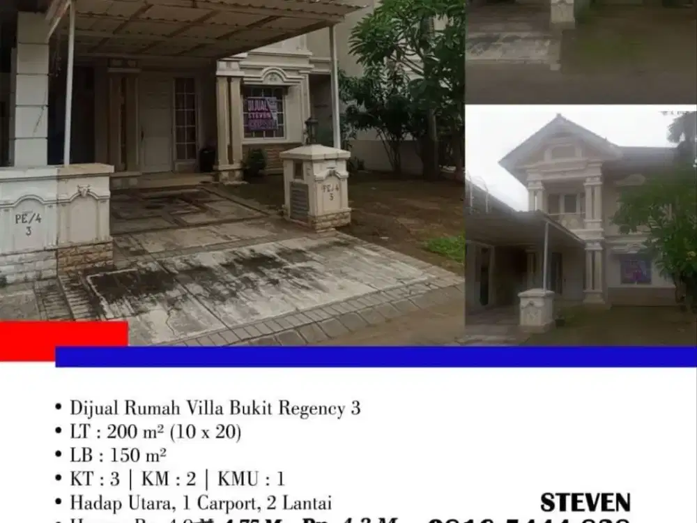 Dijual Cepat Termurah Turun Harga! Rumah Villa Bukit Regency 3
