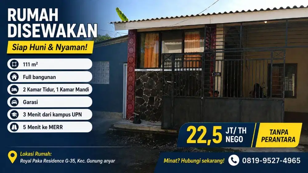 Disewakan Rumah Nyaman di Area Rungkut/MERR Surabaya