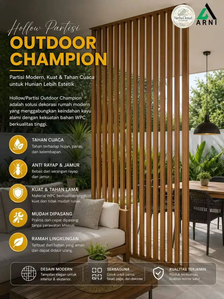 Partisi Hollow Outdoor Champion 2,9m | Bahan WPC - Penyekat Ruangan