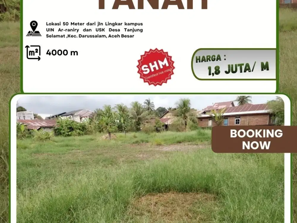 Dijual tanah SHM(Sertifikat Hak Milik) Lokasi Desa Tanjung Selamat, Kec. Darussalam, Aceh Besar