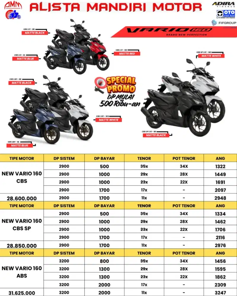 DP MULAI 500 RIBU VARIO 160 CBS SP CASH & KREDIT