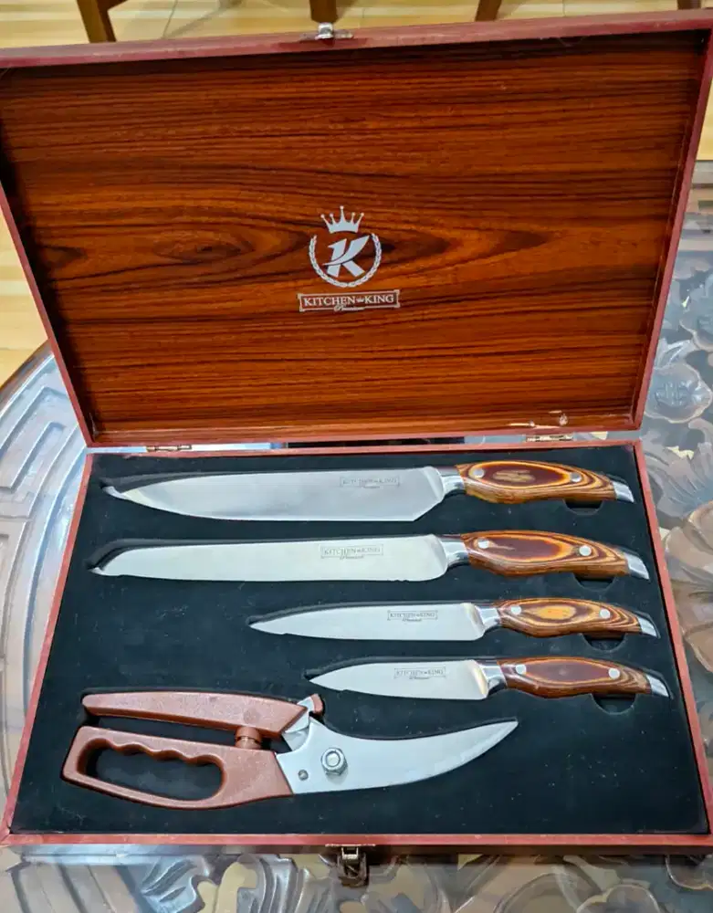 Pisau Set Kitchen King Premium Original + Box Kayu Mewah - Baru!