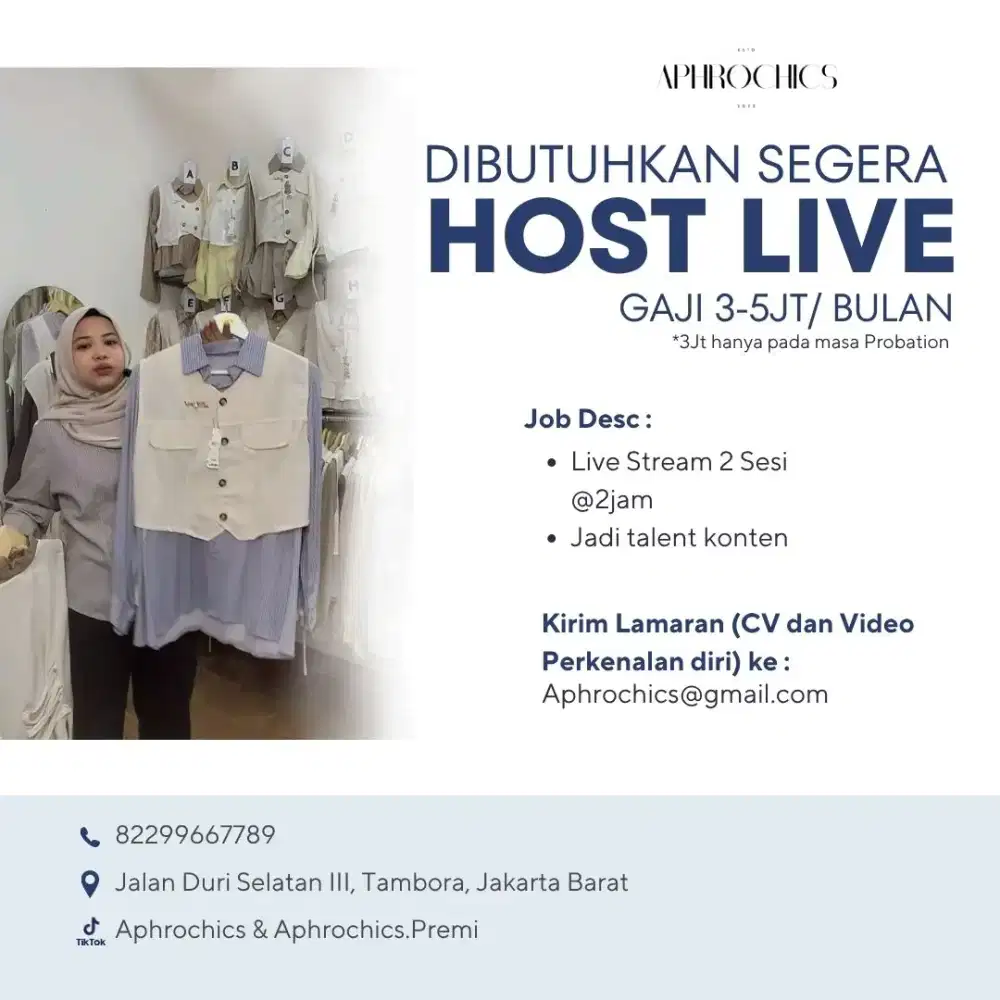 CARI HOST LIVE PAKAIAN WANITA YANG SIAP KERJA