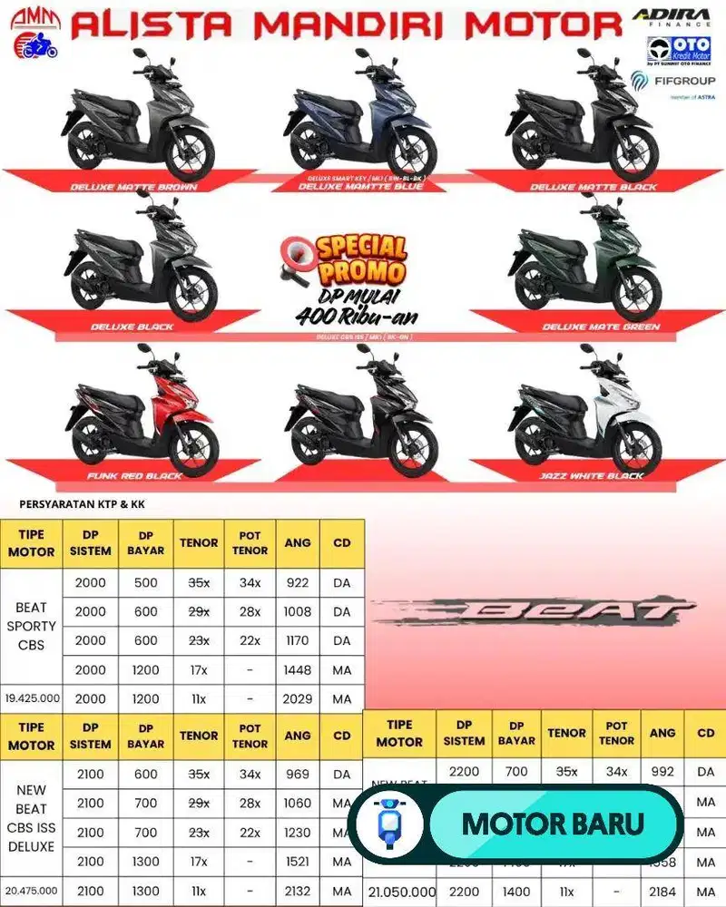 DP MULAI 700 RIBU BEAT SPORTY CBS ISS DELUXE SMARTKEY CASH & KREDIT