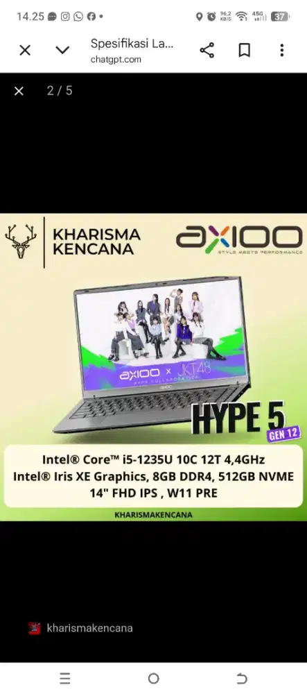 Axioo MyBook Hype 5 i5 Gen 12 / RAM 8GB / SSD 512GB / Win 11 Pro