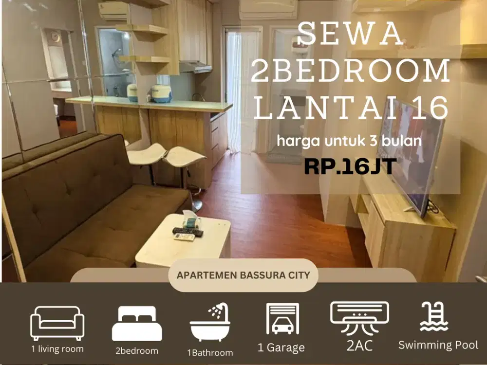 sewa 2 kamar atas mall full furnished apartemen bassura city