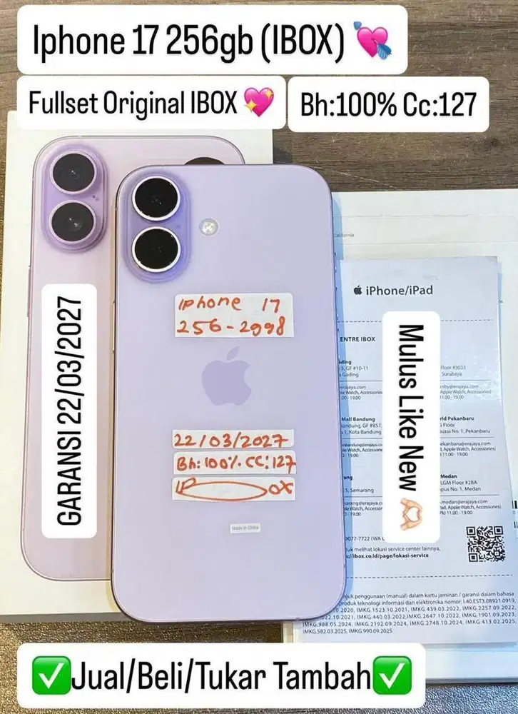 Iphone 17 256 Gb Lavender Resmi ibox garansi panjang