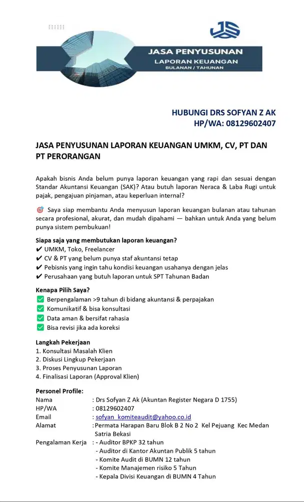 Jasa Penyusunan Laporan Keuangan Perusahaan