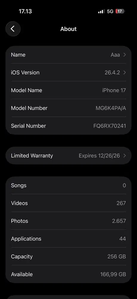 Jual iphone 17 pemakaian pribadi garansi ibox masih aktif